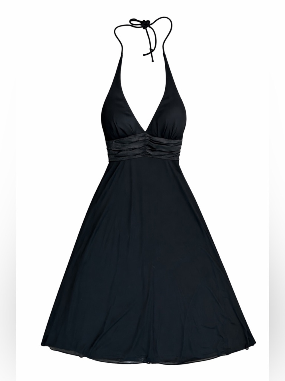 Marina Black Halter Dress Women’s Size 14 Ruched Empire Waist Fit Flare Cocktail